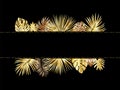 Vector tropical jungle frame with gold palm trees and leaves on black background Royalty Free Stock Photo