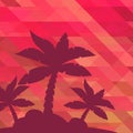 Vector Tropical Landscape. Palm under clean red summer sky. Ruby textural background.
