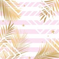 Vector tropical gold palm leaves on pink background