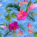 Vector tropical palm trees pattern