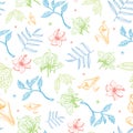 Vector Tropical Pastel Drawing Flowers Seamless