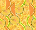 Vector tropical pattern. Fresh ripe lime and orange, palm leaves