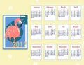 Vector tropical printable calendar 2017 with flamingo