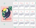 Vector tropical printable calendar 2017 with toucan
