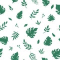 Vector tropical seamless pattern with monstera, palm tree and fern leaves. Jungle foliage repeat background. Hand drawn flat Royalty Free Stock Photo