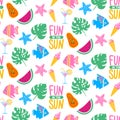 Vector tropical seamless pattern with summer elements Royalty Free Stock Photo