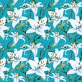 Vector tropical watercolor lilly pattern Royalty Free Stock Photo