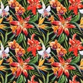 Vector tropical watercolor lilly pattern Royalty Free Stock Photo