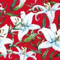 Vector tropical watercolor lilly pattern Royalty Free Stock Photo