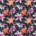 Vector tropical watercolor lilly pattern Royalty Free Stock Photo