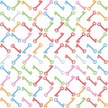 Vector truchet style geometric door key seamless pattern background. Fun colorful random bright keys on white backdrop Royalty Free Stock Photo