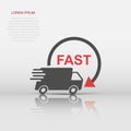 Vector truck, car icon in flat style. Fast delivery service shipping sign illustration pictogram. Car van business concept Royalty Free Stock Photo