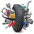 Vector Truck Tire with Car Spares Royalty Free Stock Photo