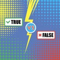 Vector True Facts and False Myths Sign on Colorful Dotted Background. Versus Battle Banner Royalty Free Stock Photo