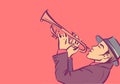 Vector trumpeter, cartoon style isolated illustration of trumpet player