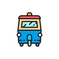Tuk tuk car, traditional public transport in Thailand flat color line icon.