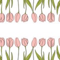 Vector tulips banner. Flower isolated elements for Mathers day. For design, card, print or background