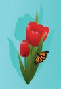 vector tulips and a butterfly