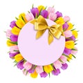 Vector Tulips Round Frame with Gift
