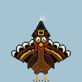 Vector turkey bird character with pixel art decorative hat