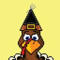 Vector turkey bird character with pixel art decorative hat