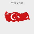 Vector of Turkish Flag on Turkiye Map. Royalty Free Stock Photo