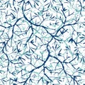 Vector turquoise blue and navy bracnhes painted texture. Seamless repeat pattern background. Great for wallpaper, cards Royalty Free Stock Photo