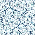 Vector turquoise blue and navy bracnhes painted texture. Seamless repeat pattern background. Great for wallpaper, cards