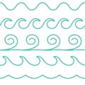 Vector turquoise line waves set on white background.