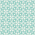 Vector turquoise seamless pattern with floral figures, crosses, squares, circles Royalty Free Stock Photo