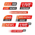 Vector tv news banner interface , news label strip or icon, live news, breaking news, full Hd, ultra HD, dramatisation