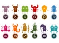 Twelve Zodiac Silhouette Cartoon Signs Royalty Free Stock Photo