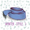 Vector twisted blue knitted scarf.