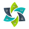 Vector twisted diagram for business infographic. Abstract element of cycle diagram with 6 steps, options, parts or