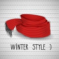 Vector twisted red knitted scarf