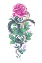 Vector Twisted Snake and Pink Rose on High Stem