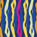 Vector twisted yarn effect striped seamless pattern background. Vertical stripe tropical color strands on cobalt blue