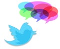 Twitter bird with speech talk bubbles on white