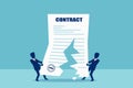 Vector of two business men tearing in half contract agreement Royalty Free Stock Photo