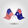 Vector crossed american and australian flags on silver sticks - symbol of united states of america and australia Royalty Free Stock Photo