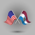 Vector two crossed american and flag of missouri symbols of united states of america usa