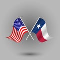 Vector two crossed american and flag of texas symbols of united states of america usa Royalty Free Stock Photo