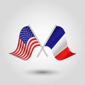 Vector two crossed american and french flags Royalty Free Stock Photo