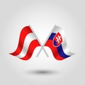 Vector two crossed austrian slovak flags on silver sticks - symbol of austria and slovakia