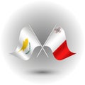 Vector two cypriot and maltese flags on silver sticks - symbol of cyper and malta Royalty Free Stock Photo