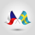 Vector two crossed czech swedish flags on silver sticks Royalty Free Stock Photo