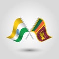 Crossed indian and sri lankan flags on silver sticks - symbol of india and democratic socialist republic of sri lanka