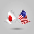 Vector two crossed japanese and american flags on silver sticks japan and united states of america Royalty Free Stock Photo