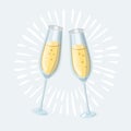 Vector of Two glasses champagne isolated on white. Cartoon style. Cute funny christmas icon. EPS 10 Vector illustration. Royalty Free Stock Photo