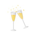 Vector of Two glasses champagne on white. Cartoon style. Cute funny christmas icon. illustration. Royalty Free Stock Photo